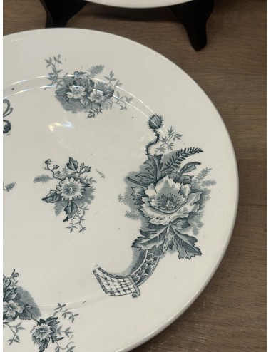 Dinner plate / Dining plate - Nimy - décor PAVOTS executed with flowers in petrol