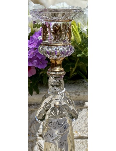 Kandelaar - glas - Val Saint Lambert (Val St. Lambert) gemerkt in voet - Heilig Hart - met goudkleurige accenten