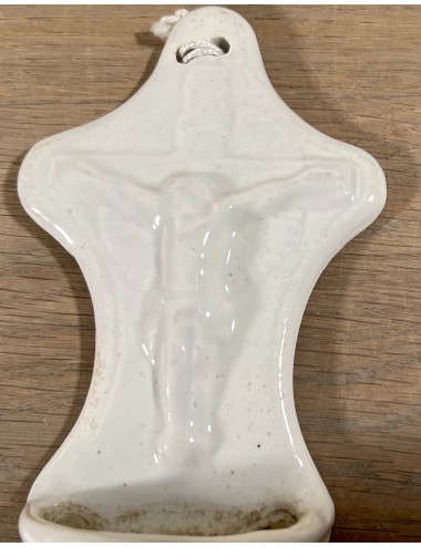 Holy water bowl - white porcelain/earthenware - unmarked - slightly larger model