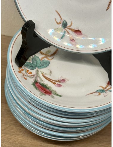 Underplate / Dish - Petrus Regout - décor MOSROOS with a light blue border