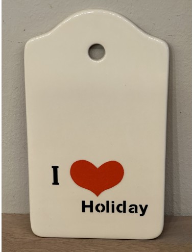 Sandwich board / Cutting board - unmarked - executed in white/cream with imprint in red 'I love Holiday'