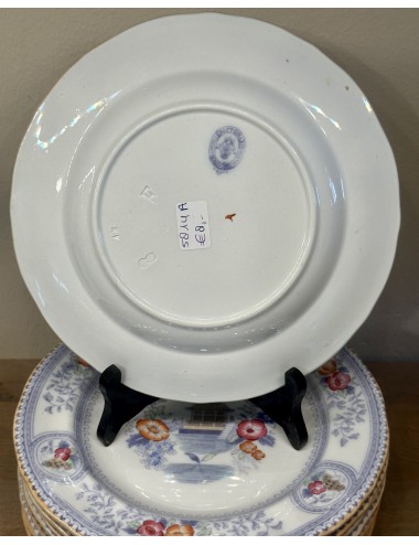 Dinner plate - Petrus Regout - dated late 1800s - décor RISTORI with colored flowers