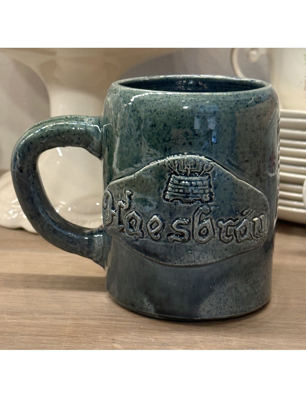 Beer mug - handmade by A. Noseda of Kuurne - marked inside bottom - dark green model