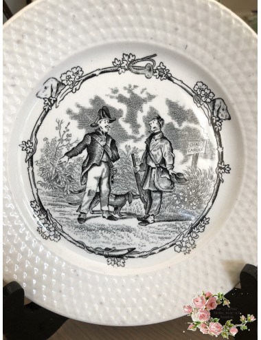 Dessertbord - décor NEMROD - twee mannen met jachthond.