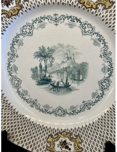 Plate / Decorative plate - unmarked (English?) - executed with border in brown and image in the center