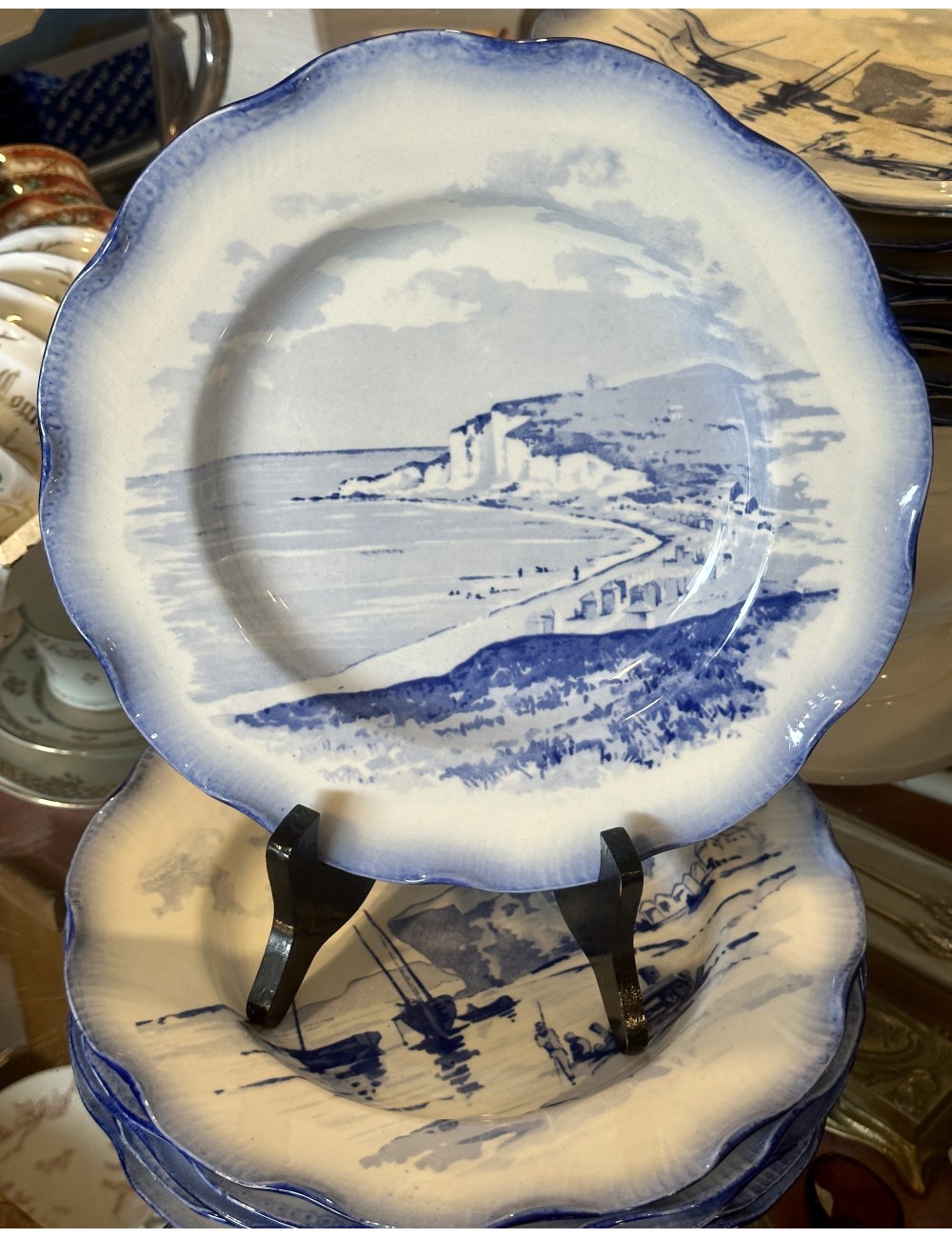 Diep bord / soepbord - Faienceries de Sarreguémines - décor MARINES blauw - met geschulpte rand