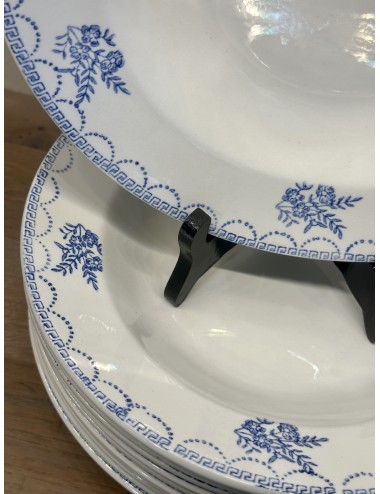 Deep plate / Soup plate / Pasta plate - St. Amand - semi vitrerie - décor with blue flowers and border decorations
