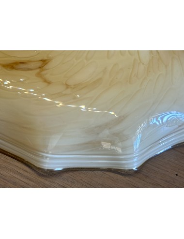 Lampshade - executed in brown/yellow marbled glass with scalloped edge