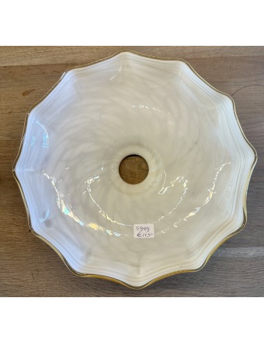 Lampshade - executed in brown/yellow marbled glass with scalloped edge