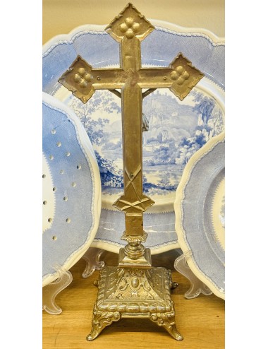 Jesus on cross on stand - chromed metal - tooled