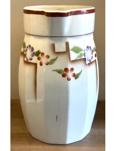 Lamp jug / Water jug - AMC (Belgium) - Art Deco spray decor no. 154, blind mark 27-1, in brown/purple/green and red