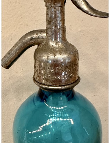 Sifon / Spuitwaterfles - klein model - M. Faizende Apres-Sur-Buech Gueret Frè Paris - uitgevoerd in azuurblauw glas