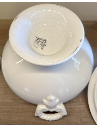 Soup tureen - large model - Boch - model FLAMANDE with decorative handles in white finish