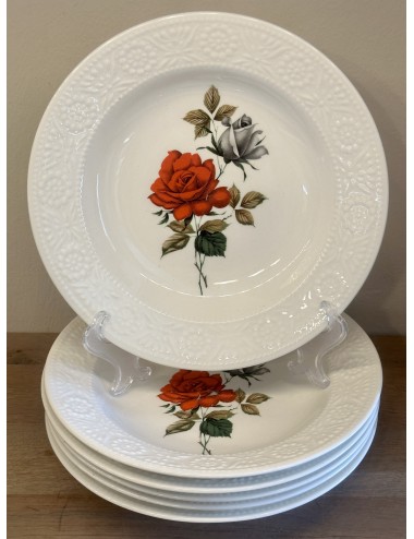 Deep plate / Soup plate / Pasta plate - Boch - décor with image of a red and gray/white rose