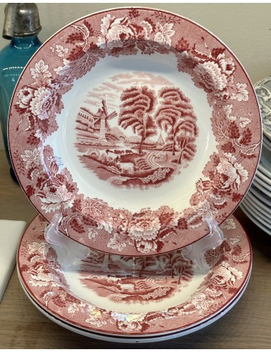 Deep plate / Soup plate / Pasta plate - Woods Ware - décor ENGLISH SCENERY executed in red