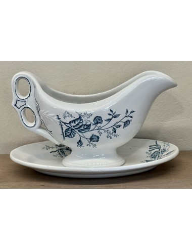 Gravy boat / Sauce bowl - S&G in a blindmark (S&G De Clairefontaine?) - décor in petrol with flowers