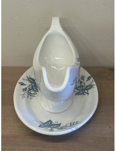 Gravy boat / Sauce bowl - S&G in a blindmark (S&G De Clairefontaine?) - décor in petrol with flowers
