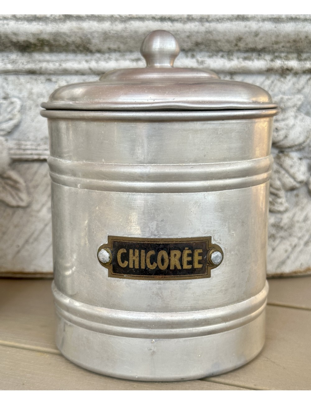 Storage can / Storage jar - metal/can model in large design - copper plate with inscription CHICORÉE