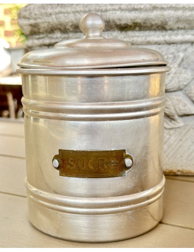 Storage can / Storage jar - metal/can model in large design - copper plate with inscription SUCRE