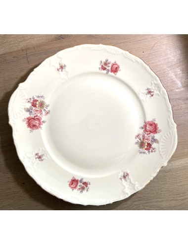 Cake Bowl / Cake Plate - Mosa (3 arches = 1960s) - executed with a décor of pink roses with yellow and pink flowers