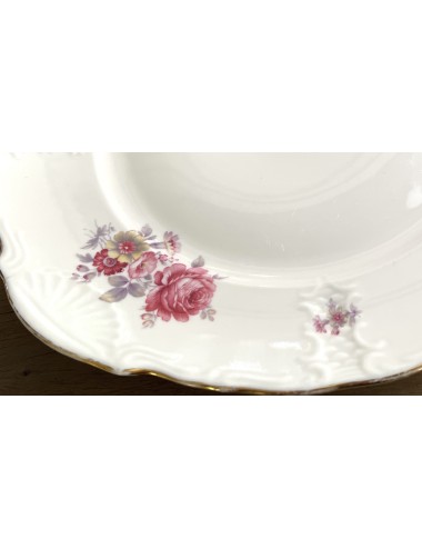 Cake Bowl / Cake Plate - Mosa (3 arches = 1960s) - executed with a décor of pink roses with yellow and pink flowers