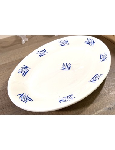 Plate - flat oval model - unmarked but Boch - décor TIGE DE BLÉ with blue ears of corn