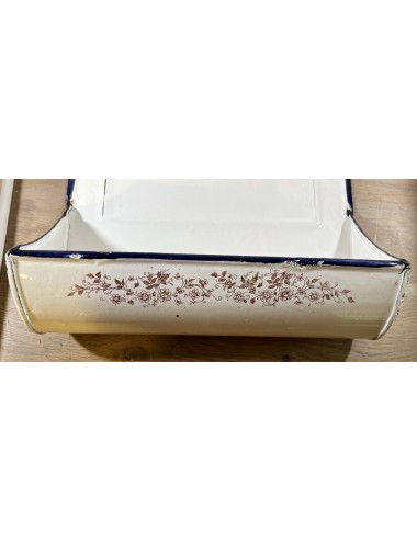 Spoon rack / Kitchen rack - version with drip tray - unmarked - white enamel with a decoration of sailing ships on water