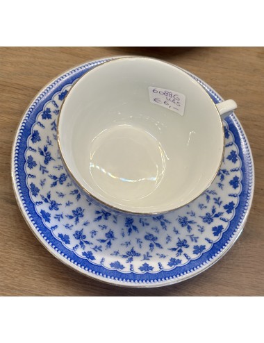Cup and saucer - KPM Germany - décor of white with blue roses/flowers