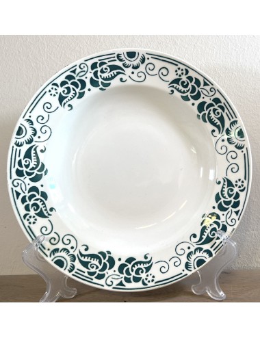 Deep plate / Soup plate / Pasta plate - Boch - Art Deco - green stylized décor