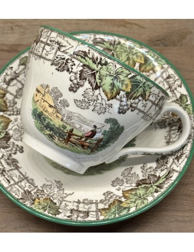Cup and saucer - large size - Copeland Spode England - décor SPODE'S BYRON in multi-colored design