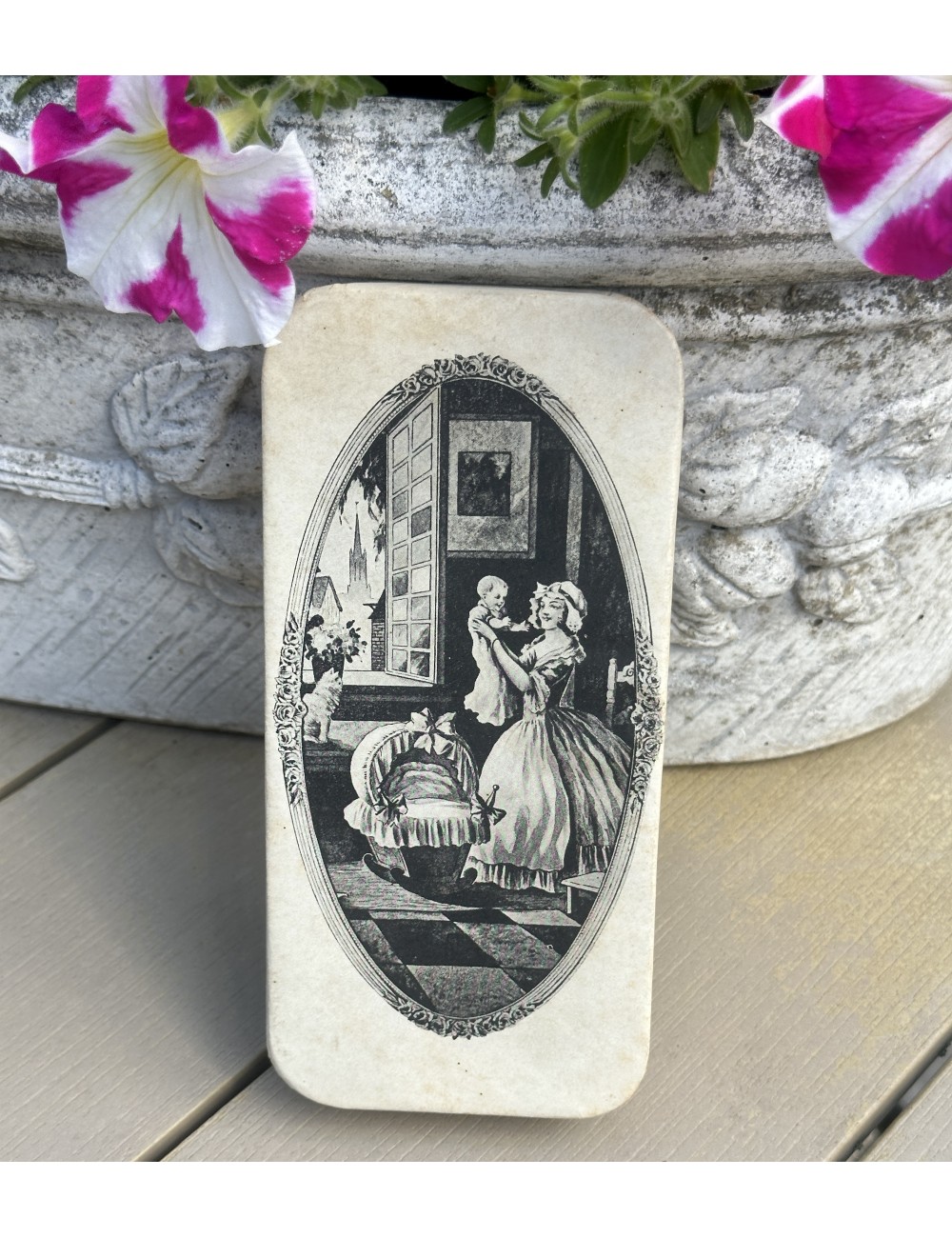Christening sugar box - rectangular, slightly larger, model with image in black and white of mother and child