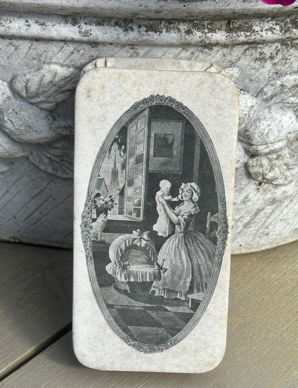 Christening sugar box - rectangular model with image in black and white of mother and child
