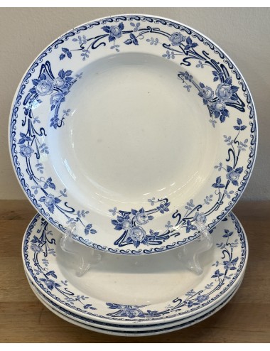 Deep plate / Soup plate / Pasta plate - B.F.K. (Boch Frères Keramis) - décor ROSA executed in blue