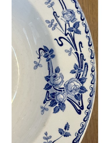 Deep plate / Soup plate / Pasta plate - B.F.K. (Boch Frères Keramis) - décor ROSA executed in blue