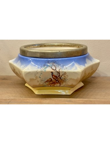 Cookie bowl / Biscuit bowl - 6-sided model with EPNS rim - Hanley England - décor in blue, yellow and brown