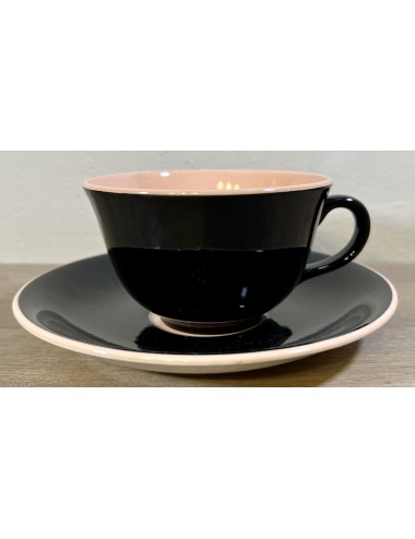 Cup and saucer - large size - Villeroy & Boch - Made in France-Saar Economic Union - décor done in black and pink