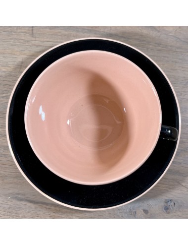 Cup and saucer - large size - Villeroy & Boch - Made in France-Saar Economic Union - décor done in black and pink