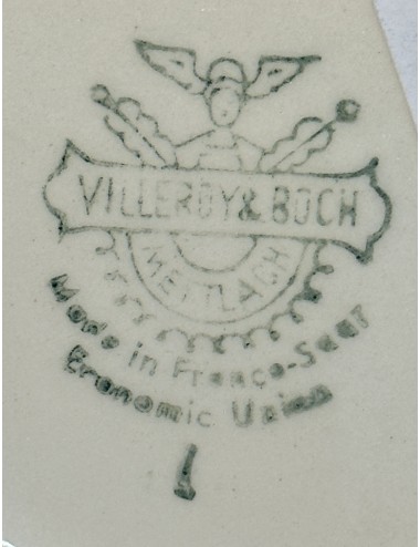 Melkkan - Villeroy & Boch Mettlach - uitgevoerd in roze met goudkleurige decoratie en tekst 'NOUS DEUX'