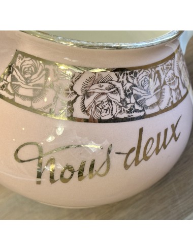 Milk jug - Villeroy & Boch Mettlach - executed in pink with gold decoration and text 'NOUS DEUX'
