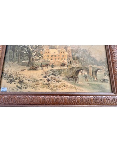 Picture / Plate in wooden frame of a winter scene