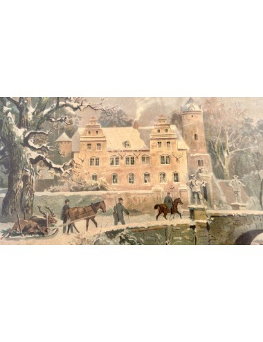 Picture / Plate in wooden frame of a winter scene