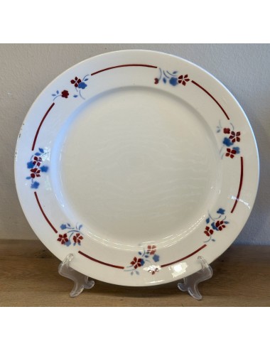 Bowl - flat, oval, model - St. Amand Ceranord - décor SENLIS executed in blue/red spray decor