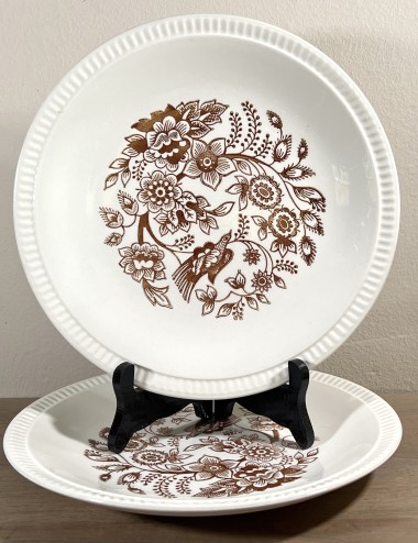 Dinerbord / Eetbord - Boch - vorm DELTA - décor FIESTA in bruin van een vogel en bloemen