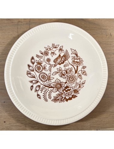 Dinner plate - Boch - shape DELTA - décor FIESTA in brown of a bird and flowers