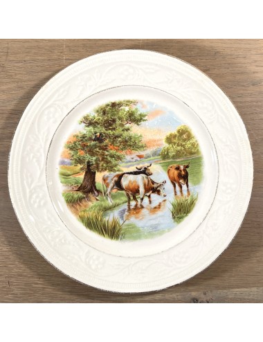 Ontbijtbord / Dessertbord - Petrus Regout - décor van koeien in het water bij een boom