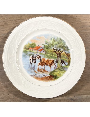 Ontbijtbord / Dessertbord - Petrus Regout - décor van koeien in het water bij een boom