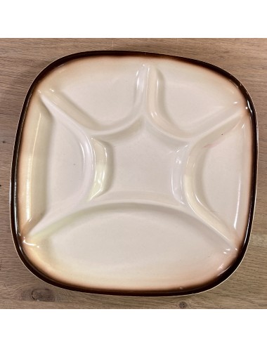 Fondue plate / Gourmet plate - square model - Boch - shape MENUET? - décor SIERRA in brown/cream finish