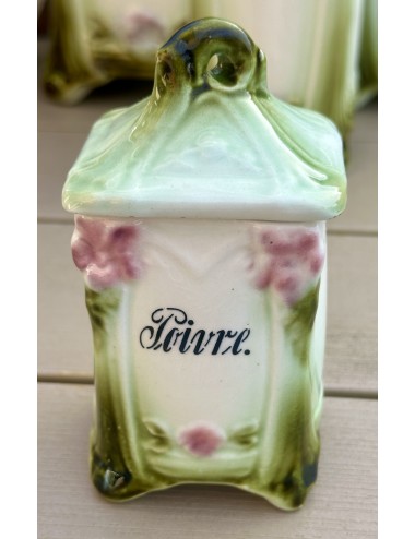 Storage jar - small size - unmarked (probably German) - Art Nouveau - model META executed in barbotine