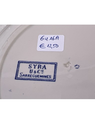 Bord / Schaal - groter plat rond model - Sarreguémines - décor SYRA uitgevoerd in blauw