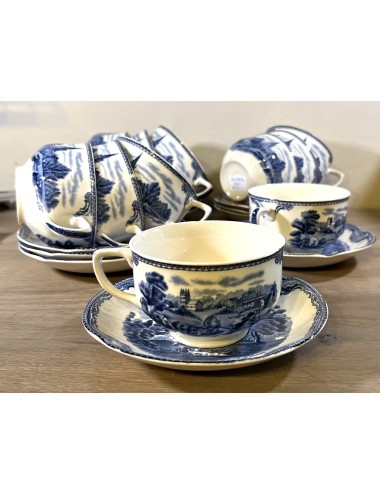 Cup and saucer - Johnson Bros England - décor OLD BRITAIN CASTLES executed in blue